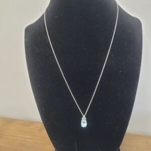 Vintage BDJ Sterling Silver Blue Topaz Necklace Diamond Accent Pendant 925